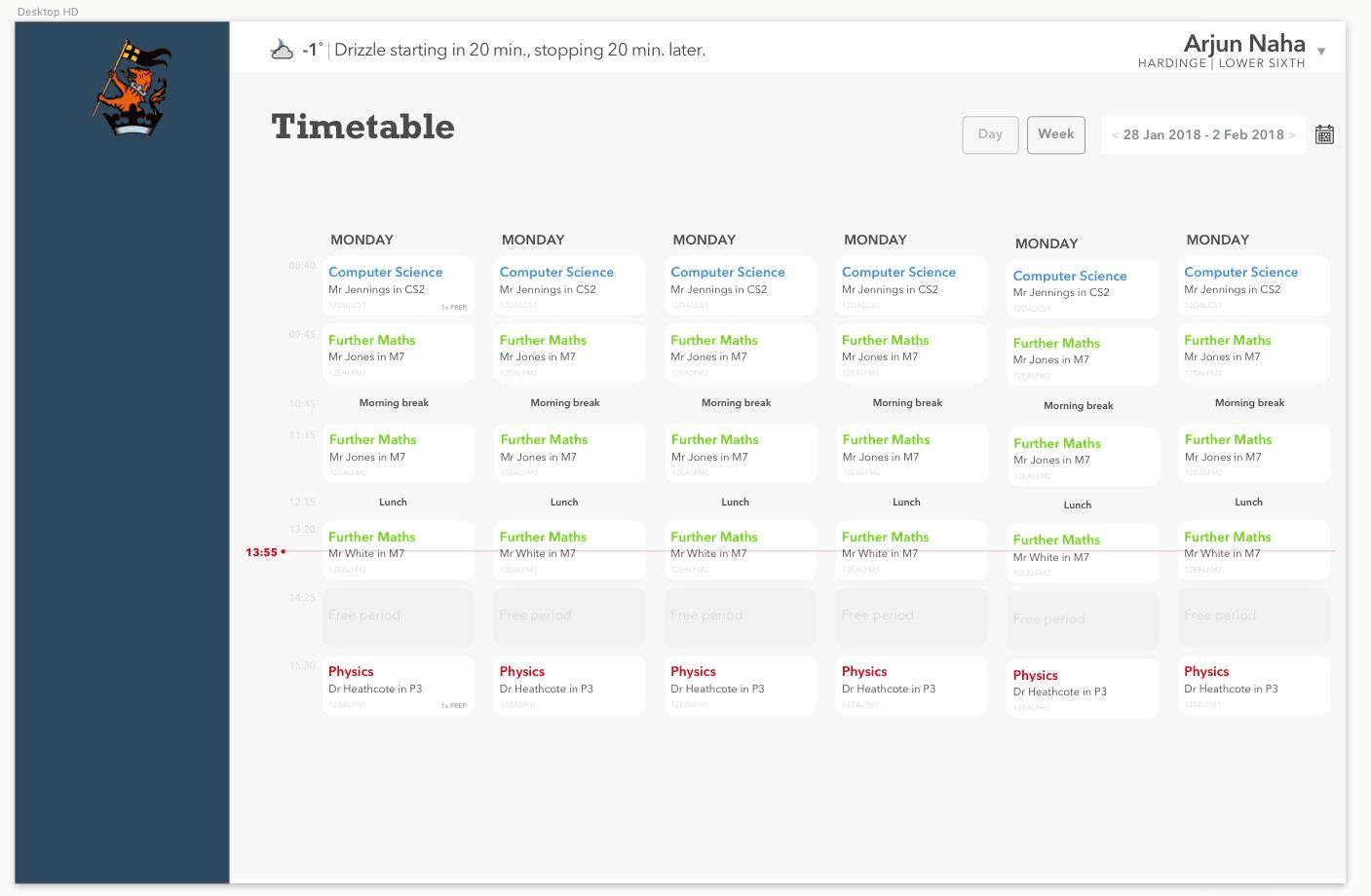 Timetable page
